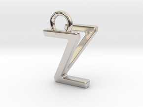 Two way letter pendant - VZ ZV in Rhodium Plated Brass