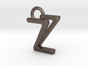 Two way letter pendant - VZ ZV in Polished Bronzed Silver Steel