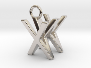 Two way letter pendant - WX XW in Rhodium Plated Brass