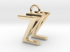 Two way letter pendant - WZ ZW in 14k Gold Plated Brass