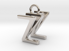 Two way letter pendant - WZ ZW in Rhodium Plated Brass
