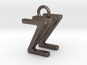 Two way letter pendant - WZ ZW in Polished Bronzed Silver Steel