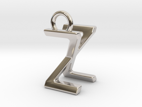 Two way letter pendant - XZ ZX in Rhodium Plated Brass
