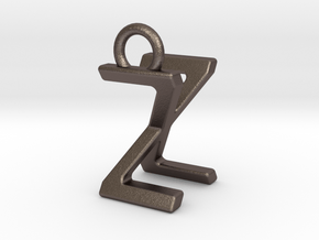 Two way letter pendant - XZ ZX in Polished Bronzed Silver Steel