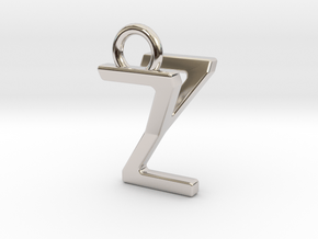 Two way letter pendant - YZ ZY in Rhodium Plated Brass