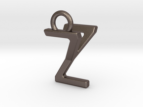 Two way letter pendant - YZ ZY in Polished Bronzed Silver Steel
