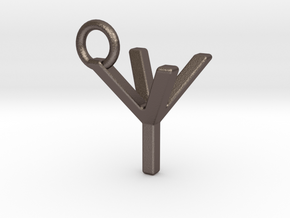 Two way letter pendant - YY Y in Polished Bronzed Silver Steel