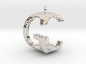 Two way letter pendant - CG GC in Rhodium Plated Brass