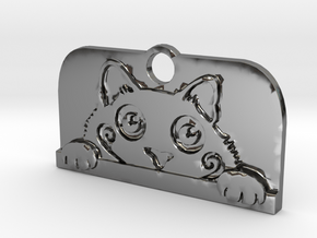 Voyeur Cat Pendant - Small in Fine Detail Polished Silver
