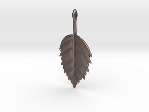 Birch Leaf Pendant in Polished Bronzed Silver Steel