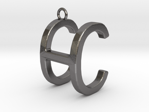Two way letter pendant - CH HC in Polished Nickel Steel