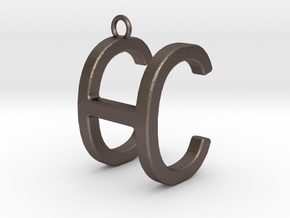 Two way letter pendant - CH HC in Polished Bronzed Silver Steel