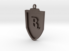 Medieval R Shield Pendant in Polished Bronzed Silver Steel