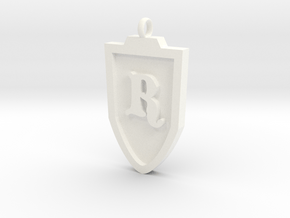Medieval R Shield Pendant in White Processed Versatile Plastic