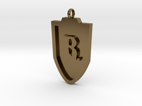 Medieval R Shield Pendant in Polished Bronze