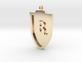 Medieval R Shield Pendant in 14k Gold Plated Brass