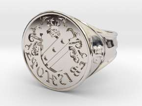Bishop Family Signet Ring Size 12.5 in Rhodium Plated Brass
