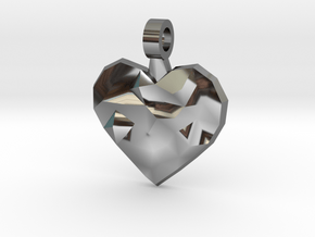 Heart of Polys pendant in Fine Detail Polished Silver