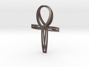 Large Double Ankh Pendant in Polished Bronzed Silver Steel