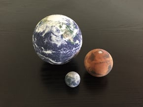 Earth, Moon & Mars to scale in Full Color Sandstone