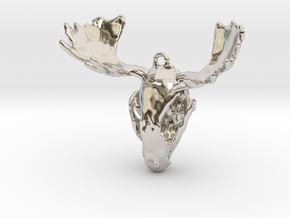 Raccoon Moose Skull Pendant in Rhodium Plated Brass
