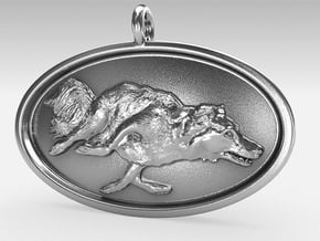 Agility Dog Pendant - 1 1/4 " Border Collie. in Fine Detail Polished Silver