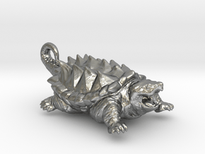 American Alligator Snapping Turtle Pendant in Natural Silver