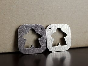 Meeple Keychain Silhouette, Board Game Keyring in Polished Bronzed Silver Steel