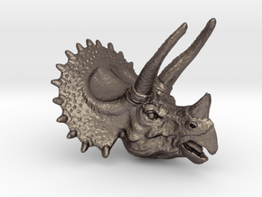 Triceratops Pendant 50mm in Polished Bronzed Silver Steel