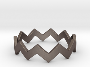Zig Zag Wave Stackable Ring Size 7 in Polished Bronzed Silver Steel