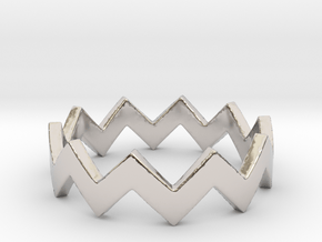 Zig Zag Wave Stackable Ring Size 4 in Rhodium Plated Brass