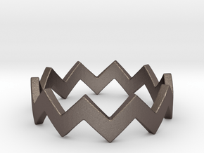 Zig Zag Wave Stackable Ring Size 4 in Polished Bronzed Silver Steel