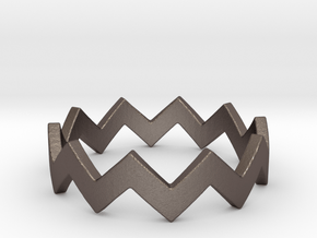 Zig Zag Wave Stackable Ring Size 5 in Polished Bronzed Silver Steel