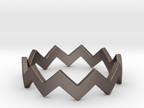Zig Zag Wave Stackable Ring Size 6 in Polished Bronzed Silver Steel