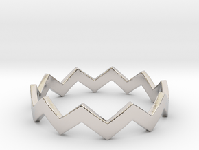 Zig Zag Wave Stackable Ring Size 10 in Rhodium Plated Brass
