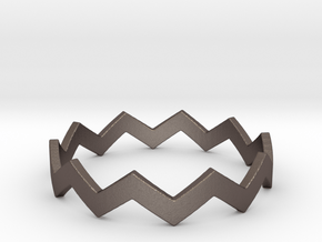 Zig Zag Wave Stackable Ring Size 12 in Polished Bronzed Silver Steel