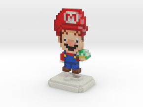 Super Plumber Red Bro Pixel Figurine in Full Color Sandstone