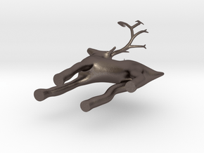 christmas deer ornament  in Polished Bronzed Silver Steel