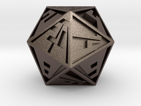 Vanishing Point d20, Solid in Polished Bronzed Silver Steel