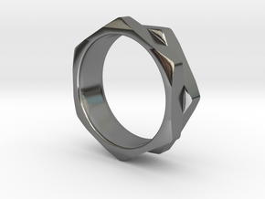 Double Hex Nut Ring in Fine Detail Polished Silver
