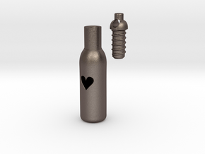 Message In A Bottle -Open Heart Version in Polished Bronzed Silver Steel