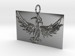 Square Phoenix Pendant in Fine Detail Polished Silver