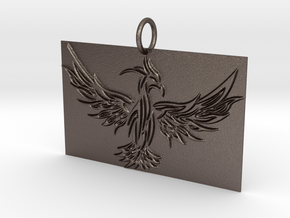 Square Phoenix Pendant in Polished Bronzed Silver Steel