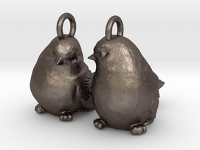 Birds Earrings in Polished Bronzed Silver Steel