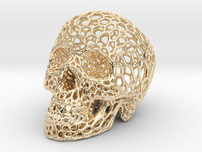 Human skull skeleton perforated sculpture in 14K Yellow Gold