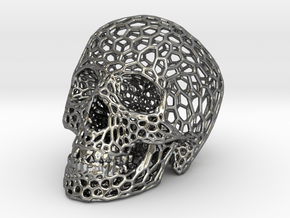 Human skull skeleton perforated sculpture in Fine Detail Polished Silver