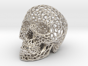 Human skull skeleton perforated sculpture in Rhodium Plated Brass