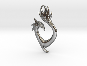 Phoenix Heart Pendant in Fine Detail Polished Silver