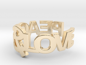 Peace&Love ring Size7 in 14k Gold Plated Brass