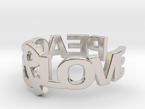 Peace&Love ring Size7 in Rhodium Plated Brass
